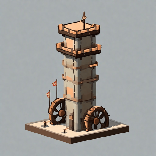 No background. Transparent background. Blank background. No shadows. 2d. In-Game asset. flat. Tower with ballista. No background. Transparent background. Blank background. No shadows. 2d. In-Game asset. flat