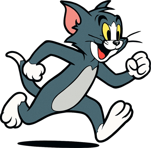 çizgi film olan kedi tom'u koşan şekilde çiz.
In-Game asset.  2d.  High contrast.  No shadows