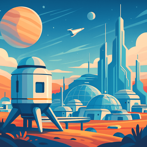 Front-facing icon, Fullscreen modern App Store art style with futuristic colony, 16:9, high definition.  No text captions!
