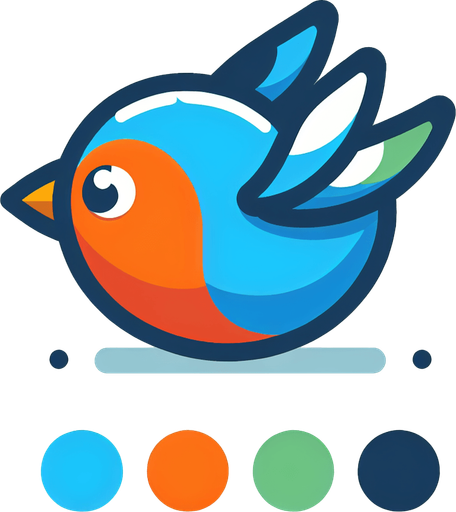 Single simple cartoon bird for a game titled "Flap & Bounce". The bird has lots blue and orange colors and is high contrast. Only bird. No shadows