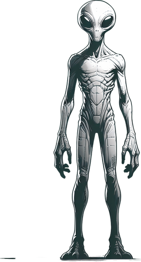 A single alien.
Single Game Texture. In-Game asset. 2d. Blank background. High contrast. No shadows.