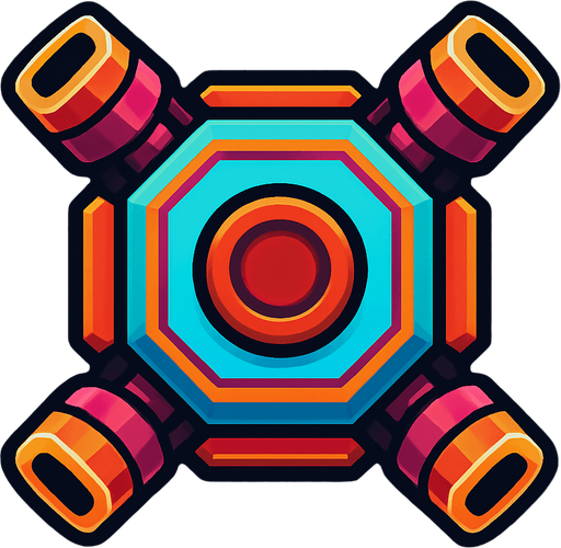 Square & diagonal tank enemies from the future have 4 turrets on its 4 sides, HD colors.
In-Game asset.  2d.  High contrast.  No shadows