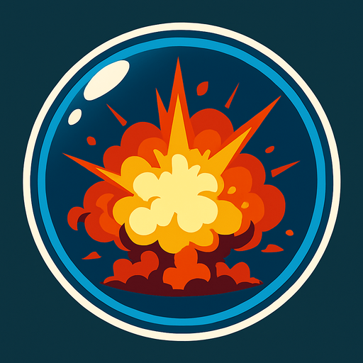 an explosion inside a glass bubble.
In-Game asset.  2d.  High contrast.  No shadows
