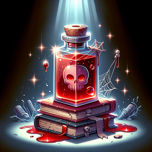 Perfectly square red Halloween vial of blood. Cartoon. Spooky art style