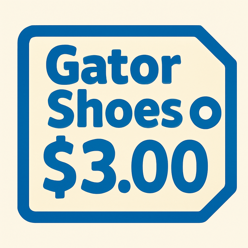 Price tag that says Gator shoes $3.00.
In-Game asset.  2d.  High contrast.  No shadows