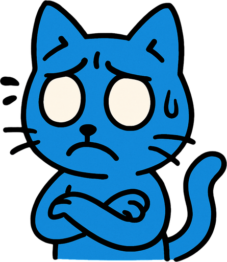 Un gato azul sin pupilas preocupado.
In-Game asset.  2d.  High contrast.  No shadows