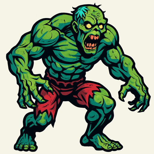 mostruo musculoso zombie.
In-Game asset.  2d.  High contrast.  No shadows