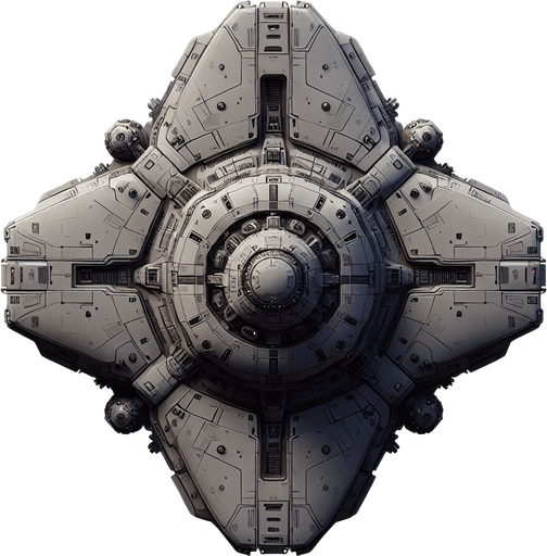 alien space ship. top-down view.
Single Game Texture.  In-Game asset.  2d.  Blank background.  High contrast.  No shadows