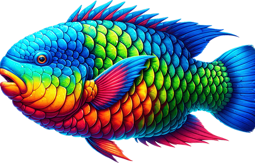A realistic Parrotfish.
Single Game Texture. In-Game asset. 2d. Blank background. High contrast. No shadows.