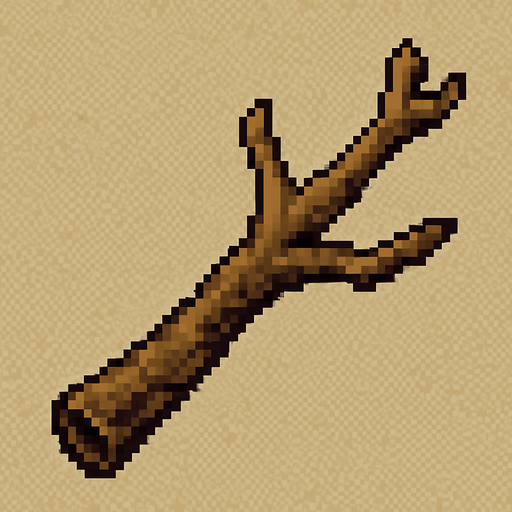 Quiero un palo o rama de color cafe, en estilo 32 bits.
In-Game asset.  2d.  High contrast.  No shadows