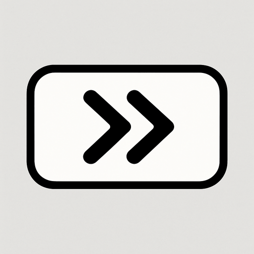 Un boton de color banco para delantar el juego de velocidad, dos felchas negras apuntando a la derecha..
In-Game asset.  2d.  High contrast.  No shadows