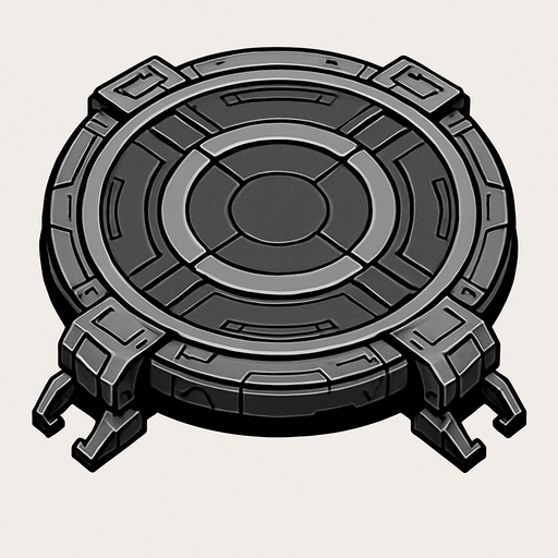 steel platform, circular, sci-fi, metal, locking feet on outside, top-down.
In-Game asset.  2d.  High contrast.  No shadows