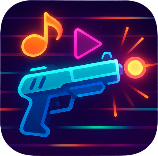 Modern App Store icon, high definition, square with rounded corners, for a game titled "Rhythm Shooter" and with the description "Time your shots to the beat! A rhythm-based shooter where you can only fire when hitting the perfect musical timing.". No text on icon!