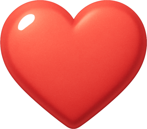A heart. Used as an icon for in-game lives. Cute soft graphics. soft ambient light. semi-matte to satin surfaces. naturalistic with slight saturation boost colors. Tone is premium, friendly, clean with lifestyle or service-oriented appeal.
In-Game asset.  2d.  High contrast.  No shadows. top down. View from above.