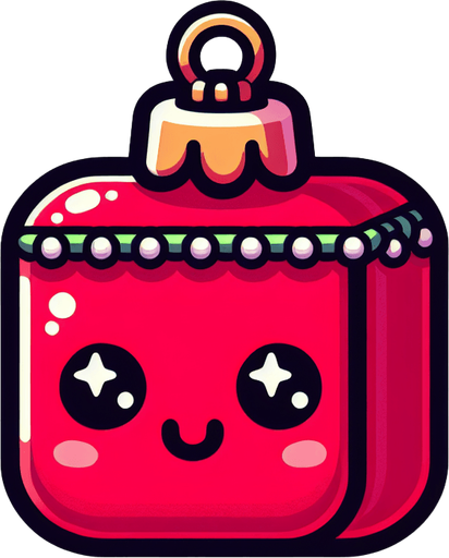 Perfectly square red Christmas decoration. Cartoon. Cute art style