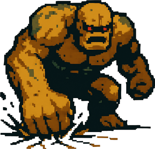 colossus monster, pixel art, punching the ground.
In-Game asset.  2d.  High contrast.  No shadows