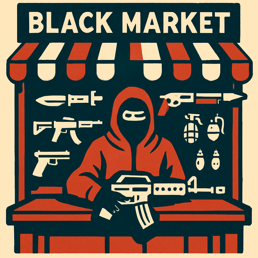 black market which sells weapon.
In-Game asset.  2d.  High contrast.  No shadows