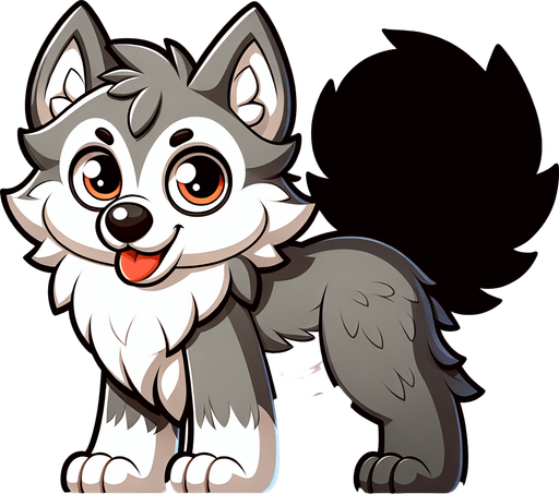 Cartoon wolf.
Single Game Texture. In-Game asset. 2d. Blank background. High contrast. No shadows.