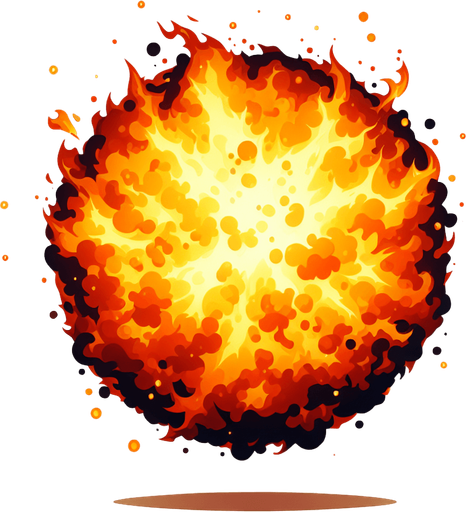 ball fire after explotion.
Single Game Texture.  In-Game asset.  2d.  Blank background.  High contrast.  No shadows