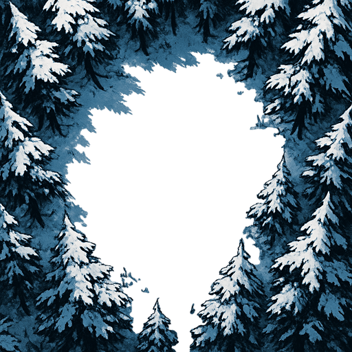 winter forest top view, trees on the edges empty in the middle.
In-Game asset.  High contrast