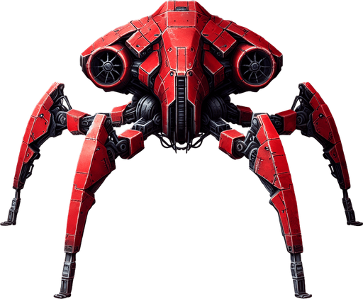 Uma nave vermelha com patas de aranha de ferro intergalactico fundo png.
Single Game Texture. In-Game asset. 2d. Blank background. High contrast. No shadows.