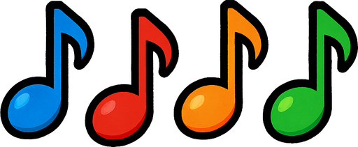 mavi, kırmızı, turuncu ve yeşil nota işareti ayrı ayrı kullanım için.
In-Game asset.  2d.  High contrast.  No shadows