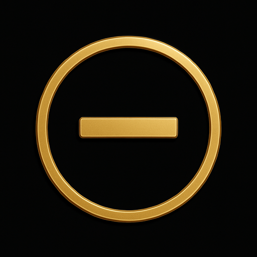 Boton de signo de menos elegante de color dorado con fondo negro.
In-Game asset.  2d.  High contrast.  No shadows