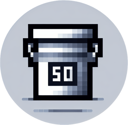 bucket with 50 text on it. front view. 
Single Game Texture. In-Game asset. 2d. Blank background. High contrast. No shadows. pixel. 8 bit