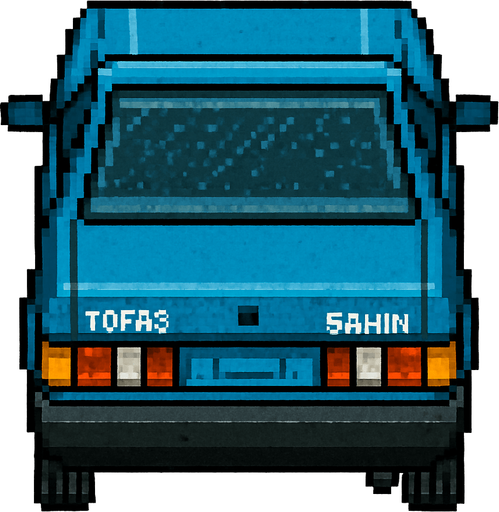 Tofaş Şahin, seen from behind

Top-down, gta2, Single Game Texture. In-Game asset. 2d. Blank background. High contrast. No shadows.isometric