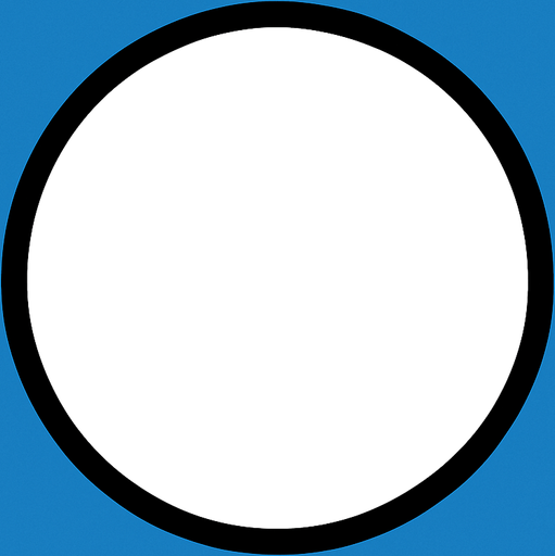 White circle with black outline. Blue background..
In-Game asset.  2d.  High contrast.  No shadows