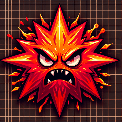 an angry red star.
Single Game Texture. In-Game asset. 2d. Blank background. High contrast. No shadows.