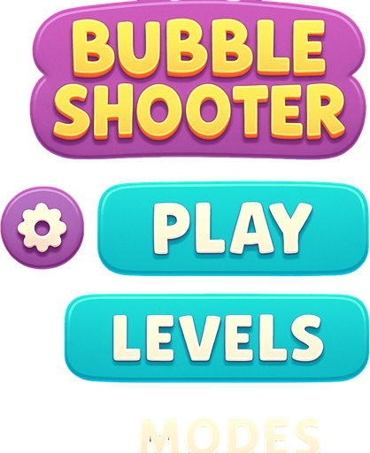 Menu de mi juego Bubble Shooter, con los ajustes, menu de niveles y modos de juego