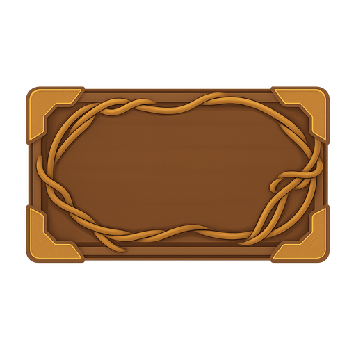 Brown box with golden corners. No background. Transparent background. Blank background. No shadows. 2d. In-Game asset. flat
