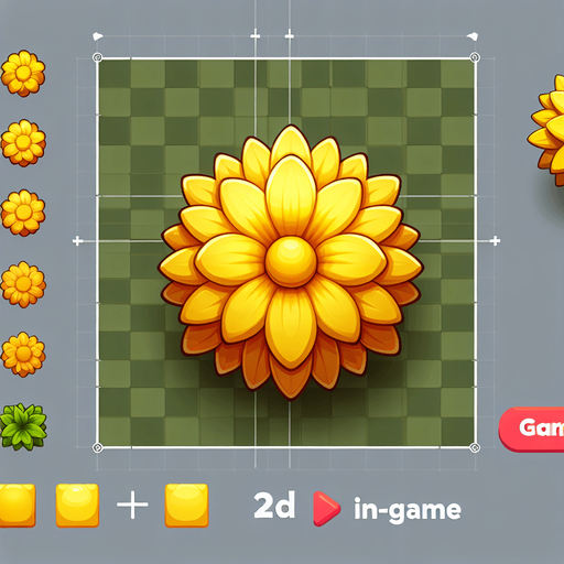 A round yellow flower. Top down view.
Single Game Texture. In-Game asset. 2d. Blank background. High contrast. No shadows.