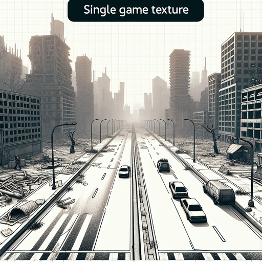 Open road in a city that is plagued by zombies.
Single Game Texture. In-Game asset. 2d. Blank background. High contrast. No shadows.