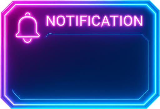 neon cyberpunk glowing empty notification text window overlay blue pink futuristic videogame 3d hologram Projection