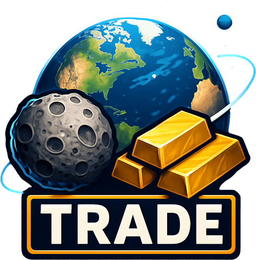 Uzay temalı global Cevher ticareti, gerçekçi, Altında "Trade" yazsın.
In-Game asset.  High contrast.  No shadows