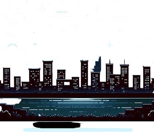 City, night with moon and stars.
Single Game Texture. In-Game asset. 2d. Blank background. High contrast. No shadows.