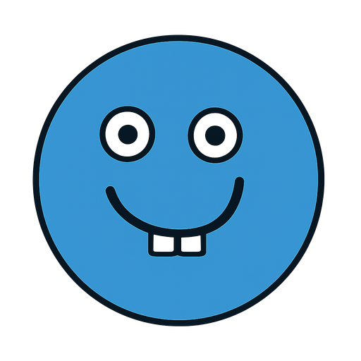 dumb smiley blue face, perfect round. No background. Transparent background. Blank background. No shadows. 2d. In-Game asset. flat