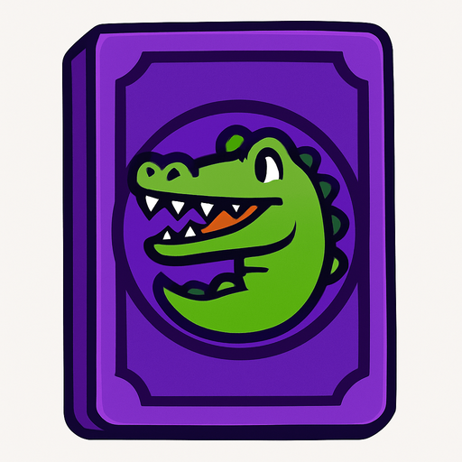 Purple card packet with a Crocodile in the center.
In-Game asset.  2d.  High contrast.  No shadows