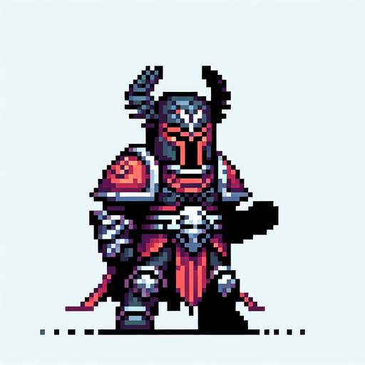 savasci kotu karakter pixelart.
Single Game Texture.  In-Game asset.  2d.  Blank background.  High contrast.  No shadows