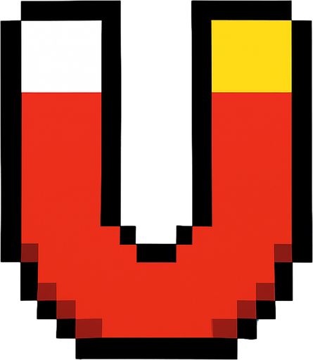 a magnet icon. 8 bit pixel art.
In-Game asset.  2d.  High contrast.  No shadows