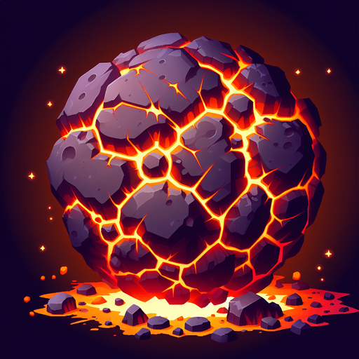 asteroid with fire cracks.
Single Game Texture.  In-Game asset.  2d.  Blank background.  High contrast.  No shadows