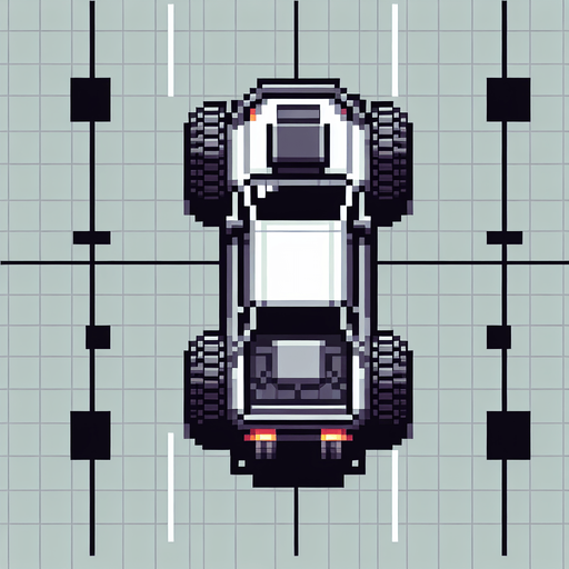 car from above, top view, from above, 8bit pixelart,.
Single Game Texture. In-Game asset. 2d. Blank background. High contrast. No shadows.