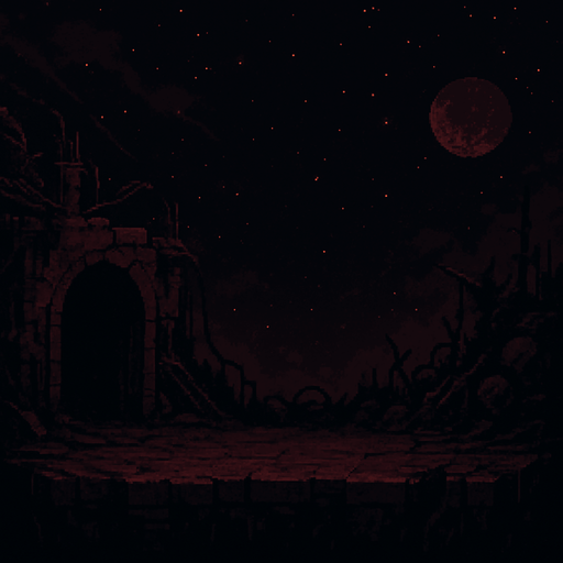dark themed horror pixelated fight game style background scene. In-game asset. space.