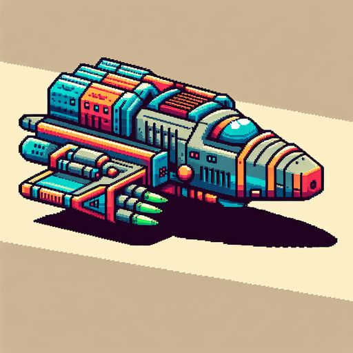 futuristic spaceship old nintendo game sprite.
Single Game Texture.  In-Game asset.  2d.  Blank background.  High contrast.  No shadows