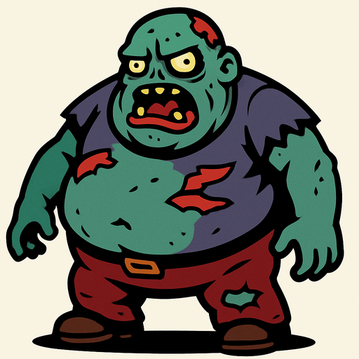 boss zombie şişko.
In-Game asset.  2d.  High contrast.  No shadows