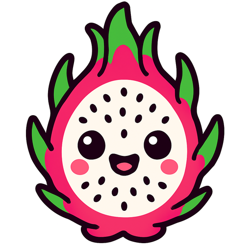 Dragon fruit with cute face.
In-Game asset.  2d.  High contrast.  No shadows