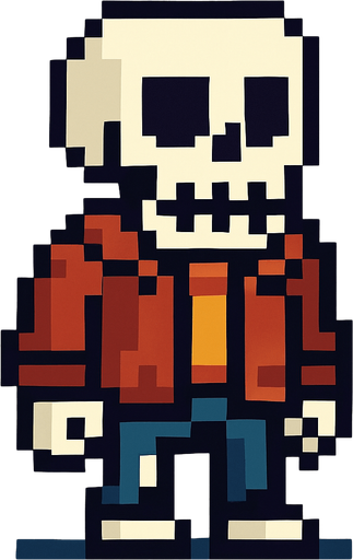 2d pixelart skeleton with jacket.
In-Game asset.  2d.  High contrast.  No shadows