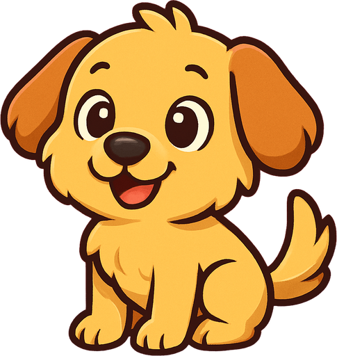 A cute cartoon-style dog character designed for a mobile game. Fluffy fur, big round eyes, floppy ears, small black nose, wagging tail, standing or sitting with a joyful and friendly expression. Light brown or beige color, simple colorful background. High-quality digital illustration, perfect for a kids game..
In-Game asset.  2d.  High contrast.  No shadows. cartoon style